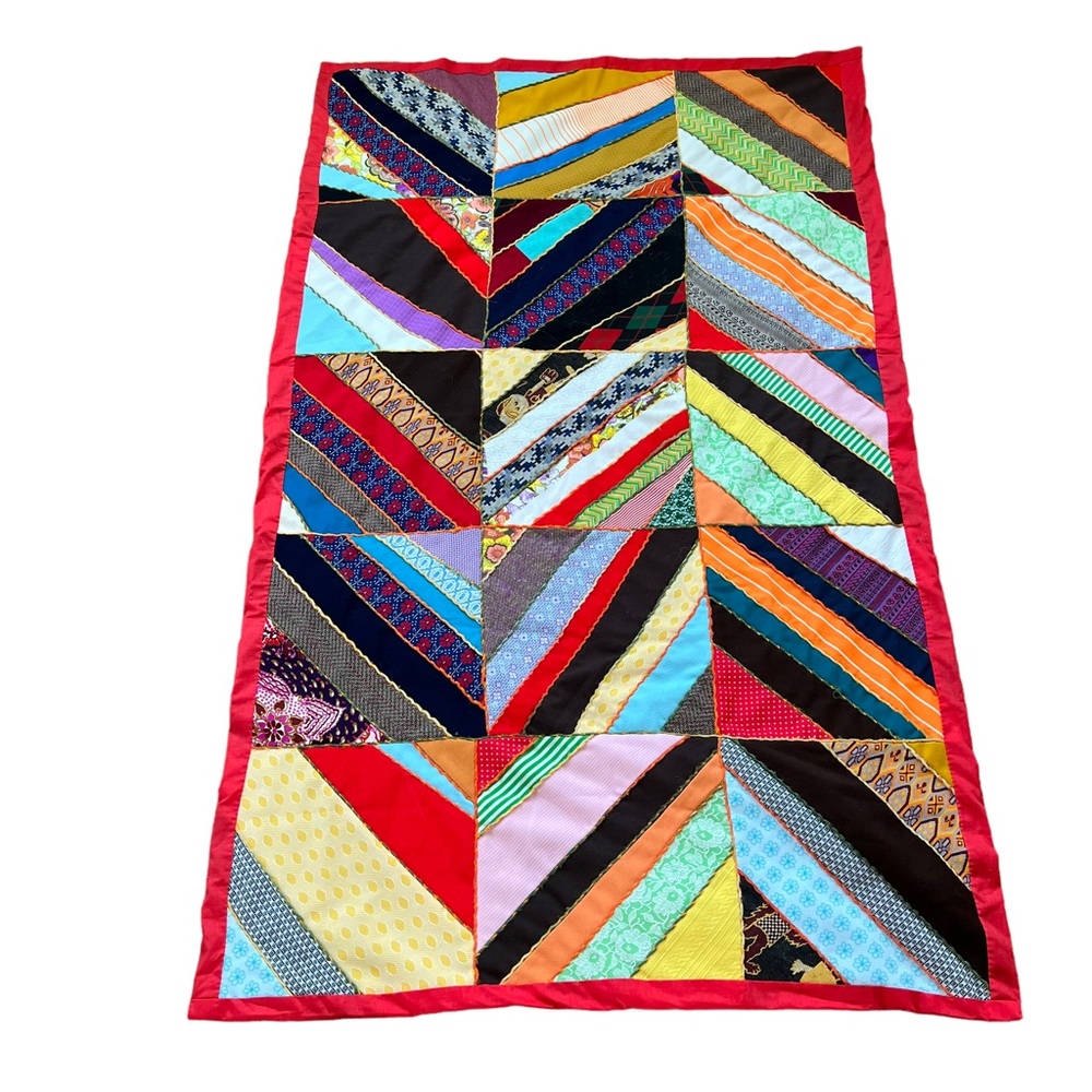Vintage 70s patchwork crazy quilt polyester colorful toddler bed blanket decor